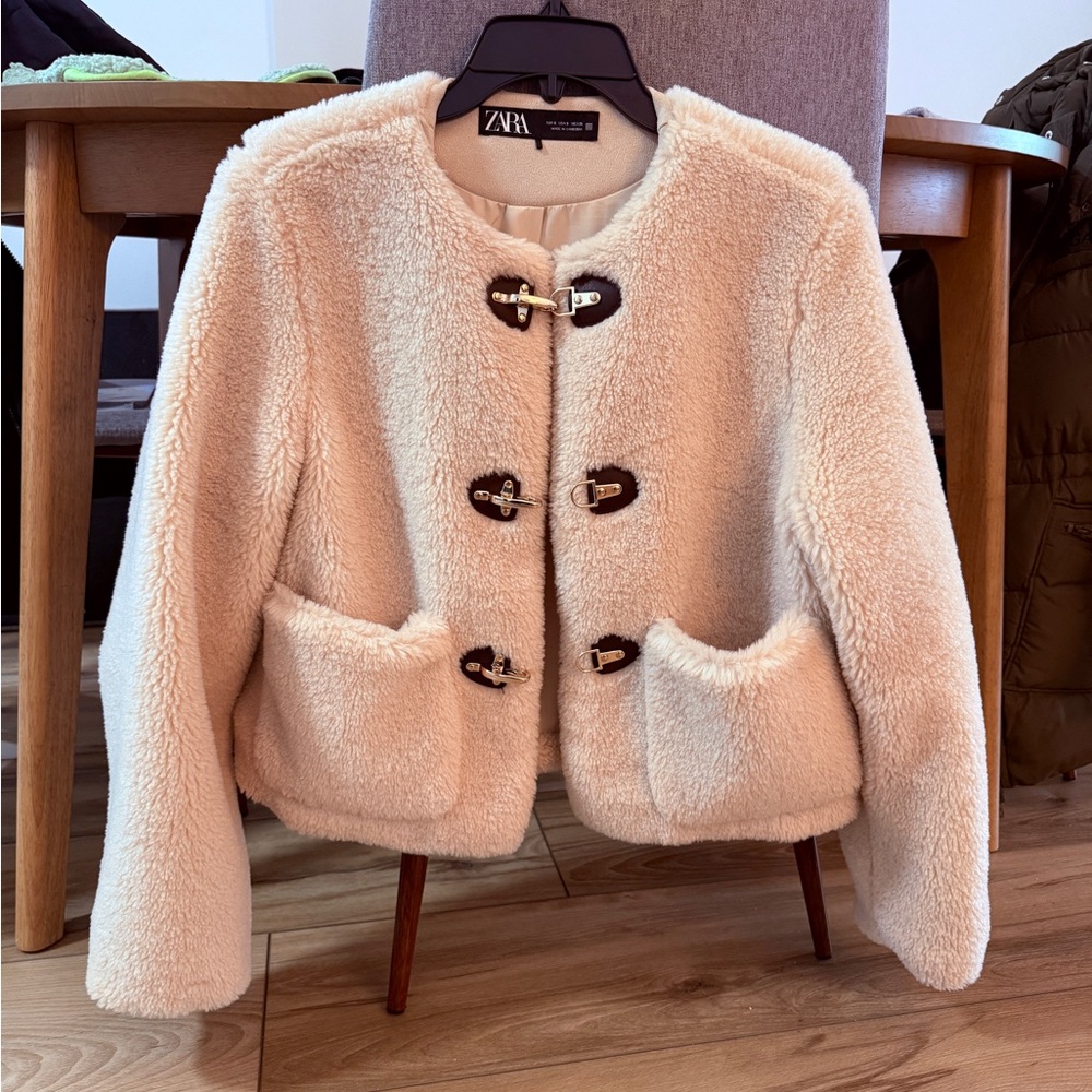 Zara Beige Teddy Jacket with Buckle Details